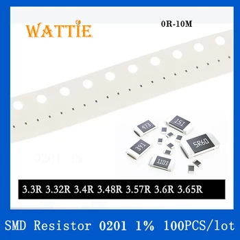 SMD резистор 0201 1% 3.3R 3.32R 3.4R 3.48R 3.57R 3.6R 3.65R 100 шт./лот микросхемные резисторы 1/20 Вт 0.6 мм * 0.3 мм