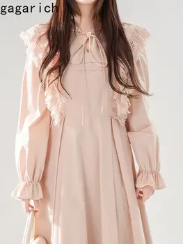 Gagarich Корейское Винтажное Длинное Розовое платье 2024, Женское Осеннее Новое Дизайнерское решение с длинным рукавом, приталенная верхняя одежда, Длинный Vestidos Robe 1