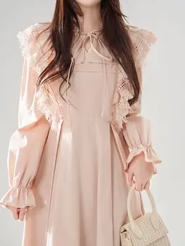 Gagarich Корейское Винтажное Длинное Розовое платье 2024, Женское Осеннее Новое Дизайнерское решение с длинным рукавом, приталенная верхняя одежда, Длинный Vestidos Robe 2