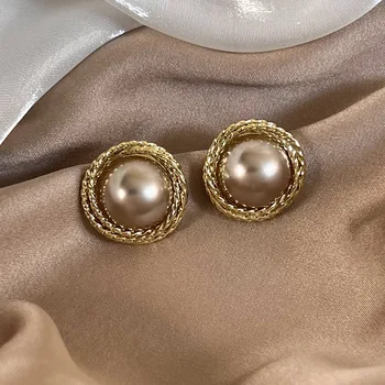2023, Корея, Новые классические простые жемчужные серьги, милые металлические круглые серьги, женские украшения 2