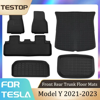 Коврики для пола Tesla Model Y, Передний задний коврик для хранения в багажнике Для Tesla Model Y 2021-2023, Аксессуары, водонепроницаемые нескользящие накладки, коврики 1
