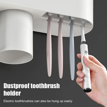 Многофункциональный держатель зубной щетки, автоматический дозатор зубной пасты, магнитная адсорбция, подставка для хранения перевернутых чашек, настенный монтаж 2