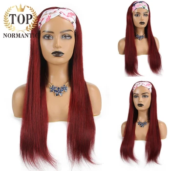 Первоклассный Парик из Бразильских человеческих волос Remy красного цвета для женщин, Шелковистый Прямой парик с повязкой на голову, полностью Машинные парики 1