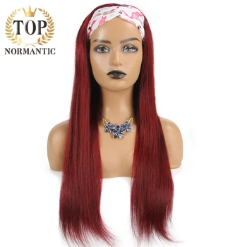 Первоклассный Парик из Бразильских человеческих волос Remy красного цвета для женщин, Шелковистый Прямой парик с повязкой на голову, полностью Машинные парики 2