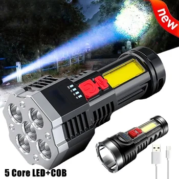 Мощные светодиодные фонари, перезаряжаемые через USB, мощная вспышка, фонарик, подсветка, тактическое освещение, светодиодные фонари COB 2