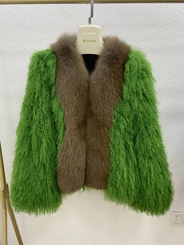 Горячая распродажа, Женская зимняя толстая теплая куртка из цельного пушистого длинного овечьего меха из цельного натурального лисьего меха, монгольская меховая куртка, пальто