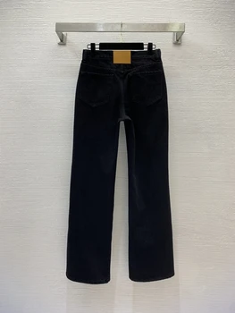 Осенне-зимние новые джинсы с прямой талией, украшенные буквами, теплые модные брюки W2146 1