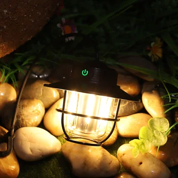 Светодиодная портативная лампа IPX4 Водонепроницаемая Ретро Кемпинговая лампа Type-C для зарядки света в палатке с плавным затемнением Кемпинговый фонарь для рыбалки барбекю 1