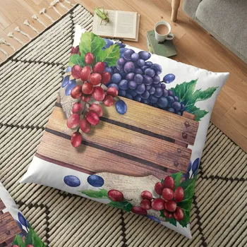 Акварельная деревянная коробка с виноградом, украшенная листьями, Напольная подушка, наволочка, Набор диванных подушек 1