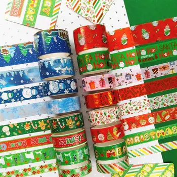 Клейкая лента для рождественской упаковки Яркая рождественская лента Васи Декор для праздничной подарочной упаковки с изысканными узорами своими руками 2