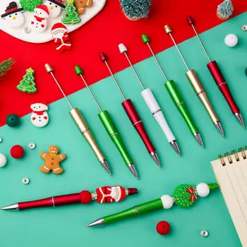1 комплект Рождественской шариковой ручки с красочным силиконовым шариком, Снеговик, Санта-Елка, шарм, Пластиковая ручка из бисера, подарок на фестиваль 1