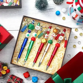 1 комплект Рождественской шариковой ручки с красочным силиконовым шариком, Снеговик, Санта-Елка, шарм, Пластиковая ручка из бисера, подарок на фестиваль 2