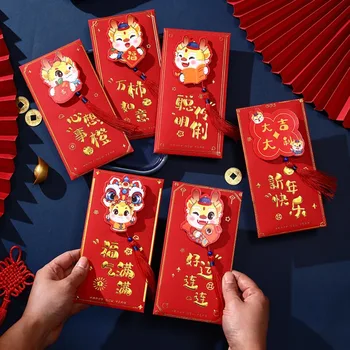 Красные новогодние красные конверты, прочная прямоугольная новогодняя упаковка в китайском стиле, бумажные пакеты для весеннего фестиваля, красные пакеты 1