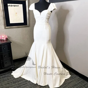Халат Lakshmigown, атласное свадебное платье Русалки для женщин 2023, Vestido, Винтажные богемные свадебные платья, кепка с короткими рукавами и открытой спиной 1