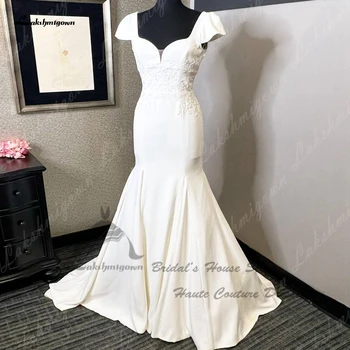 Халат Lakshmigown, атласное свадебное платье Русалки для женщин 2023, Vestido, Винтажные богемные свадебные платья, кепка с короткими рукавами и открытой спиной 2